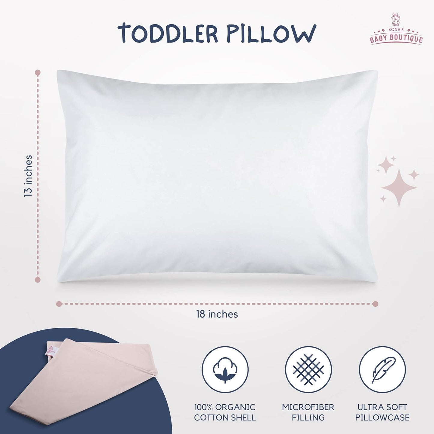 Kona's Perfect Pink Toddler Pillow - Softest Pillowcase - 13 x 18 Inch - Ages 2-3