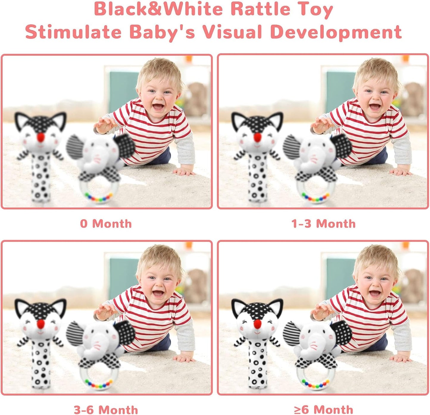 Baby Rattles 0-6 Months Newborn Toys Infant Toys 0-6 Months Rattles for Babies 0-6 Months Baby Toys 0-6 Months, Black and White High Contrast Baby Toys for Newborn 0 3 6 9 12 Months Girls Boys