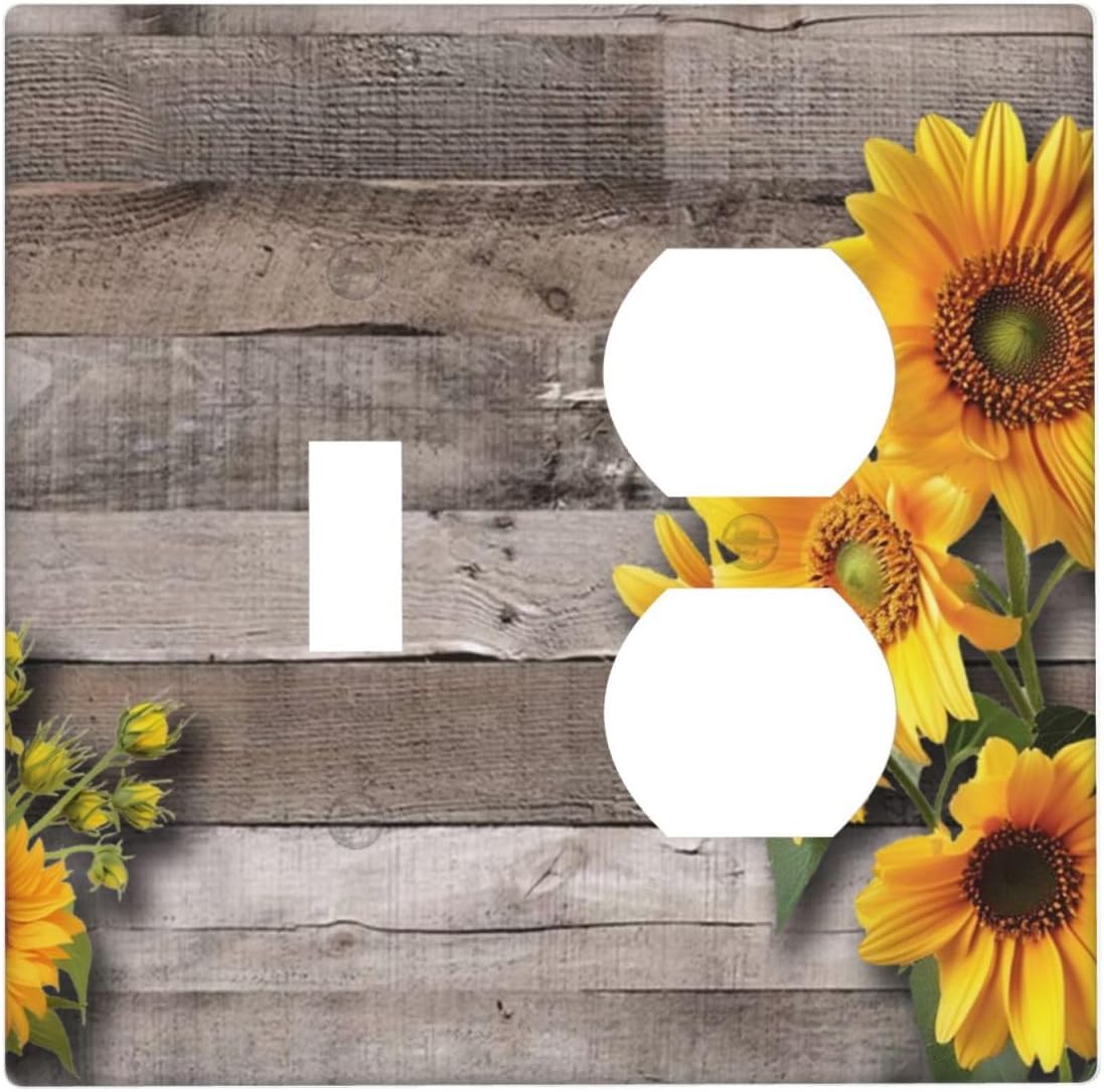 Sunflower Rustic Brown Gray Wood Wallplates 1 Toggle 1 Duplex Switch Plate Electrical GFCI Faceplate Decorative Light Switch Covers for Farmhouse Home Decor