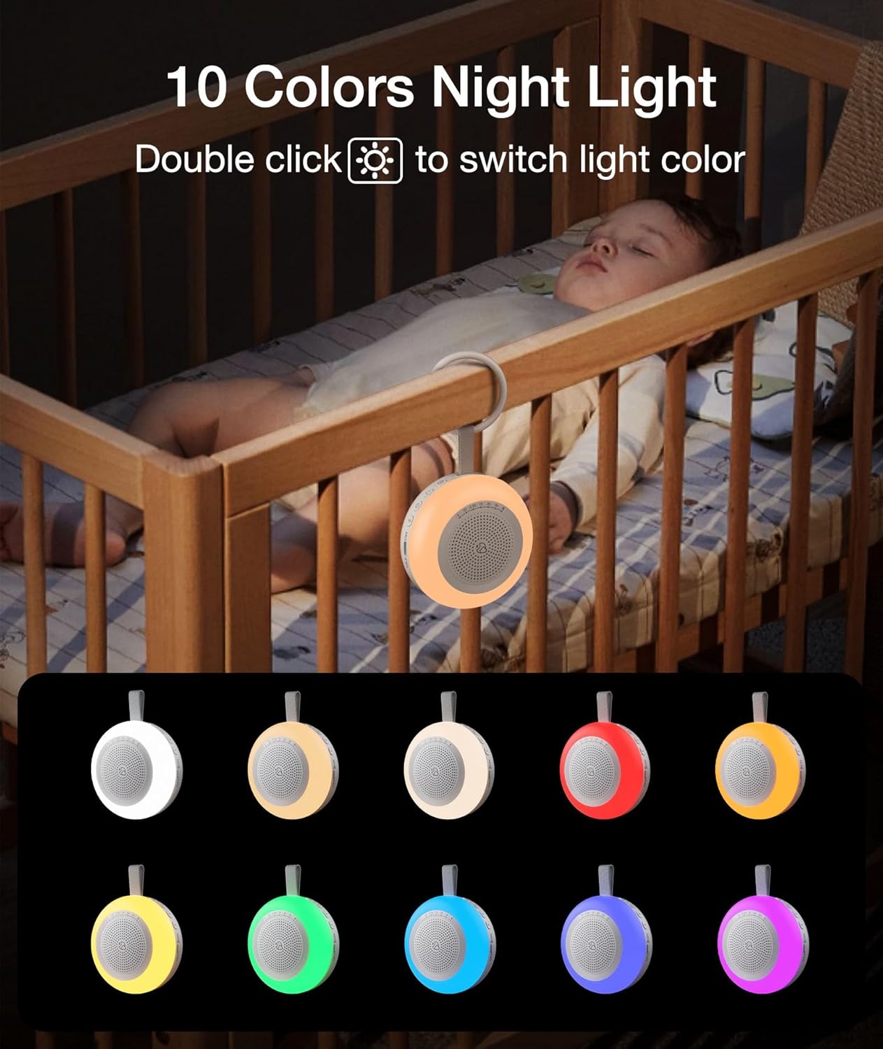 Portable Sound Machine for Baby,LEICEX White Noise Machine,33 Soothing Sound 10 Colors Night Light Sleep Machine for Baby Kids,Timer and Memory, Travel Sound Machine for Sleep Office Privacy Travel