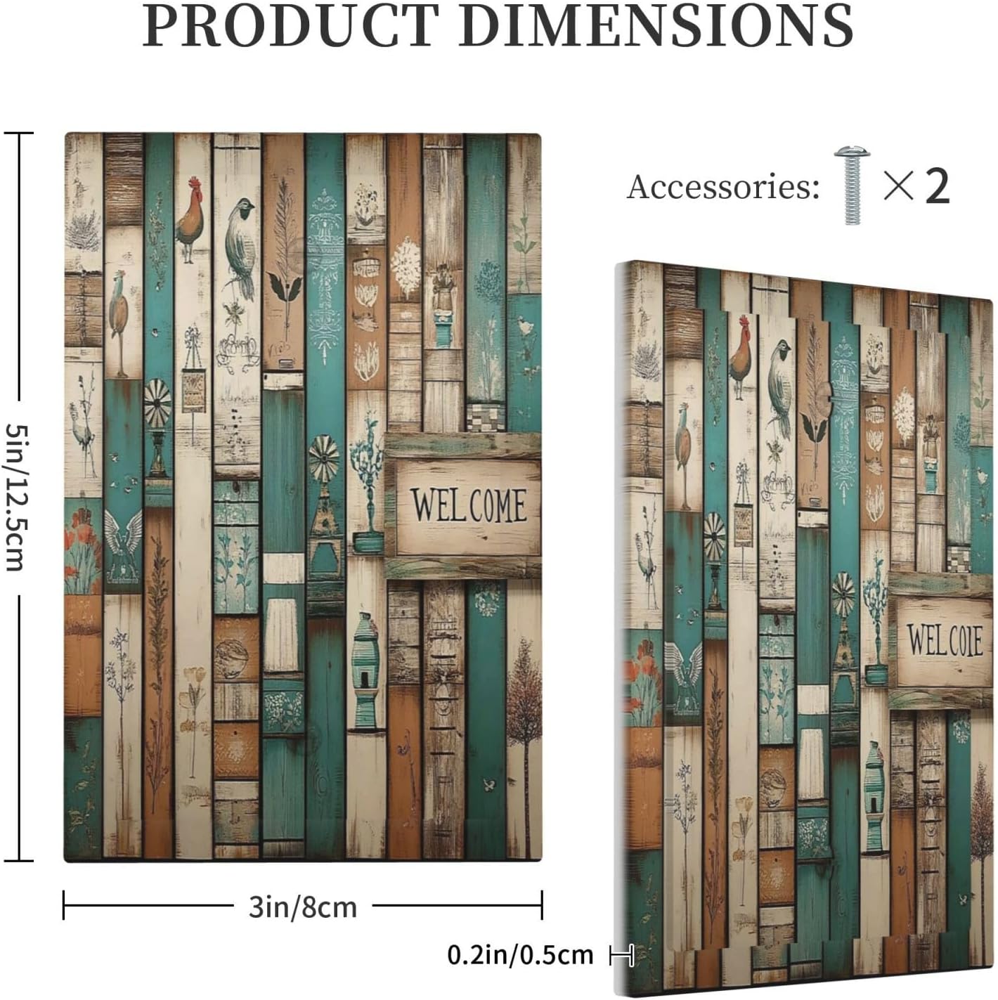 Light Switch Cover Plate Vintage Wood Brown Turquoise Splicing 1 Gang No Device Blank Electrical Wall Plates Faceplate Decorative Switch Plate For Farmhouse Cabin Decor