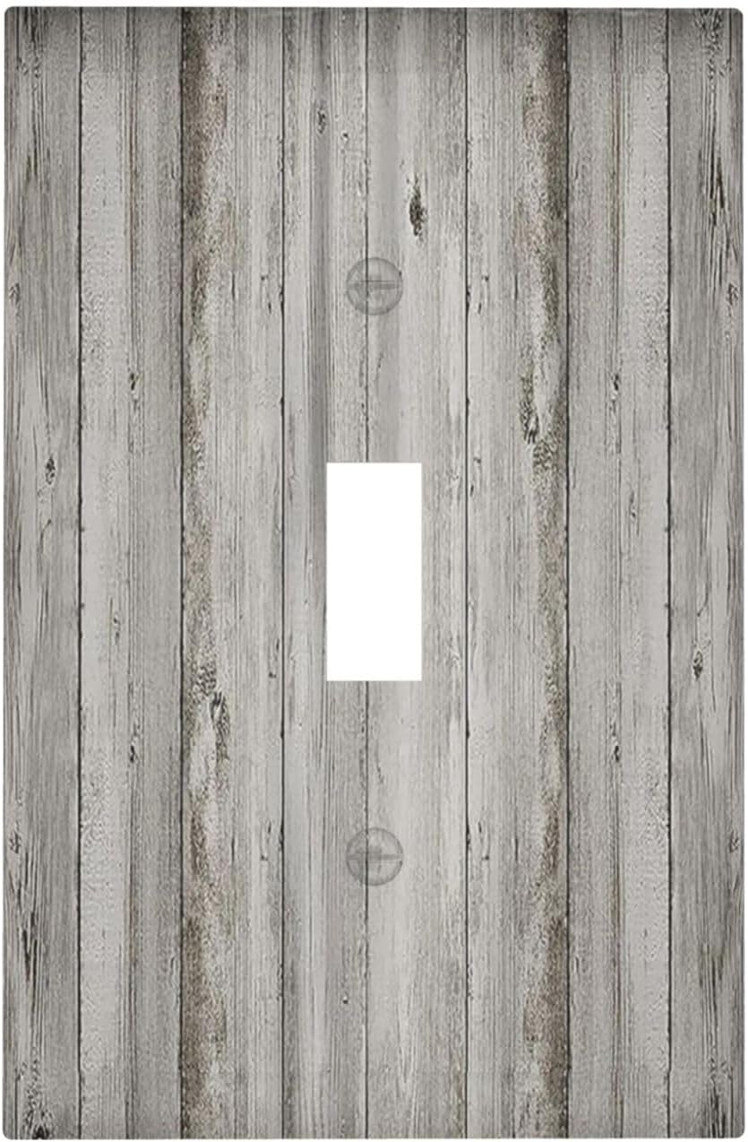 Decorative Light Switch Cover Farmhouse Rustic Grey Barn Door Wood 1 Gang Single Toggle Device Electrical Faceplate Switchplates Decorator Outlet Wall Plate for Bedroom Cabin Decor