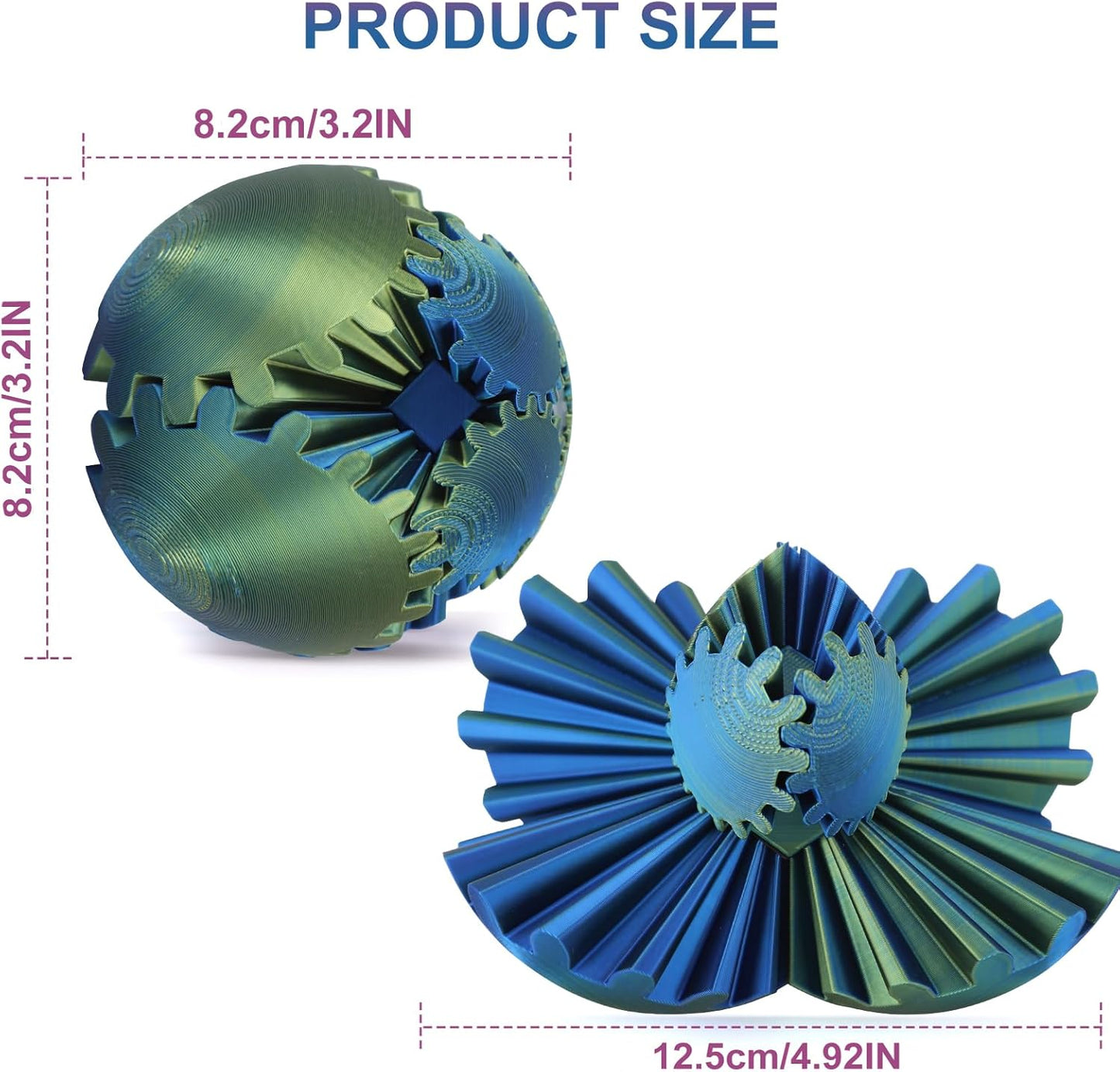 Gear Ball, Gear Sphere, 3D Printed Gear Ball Spin Ball Cube Fidget Toys GearSphere Ball, Stress Ball, Gear Sphere Desk Toy, Fidget Ball, Gear Toy for Stress and Anxiety Relaxing (Laser Color B)