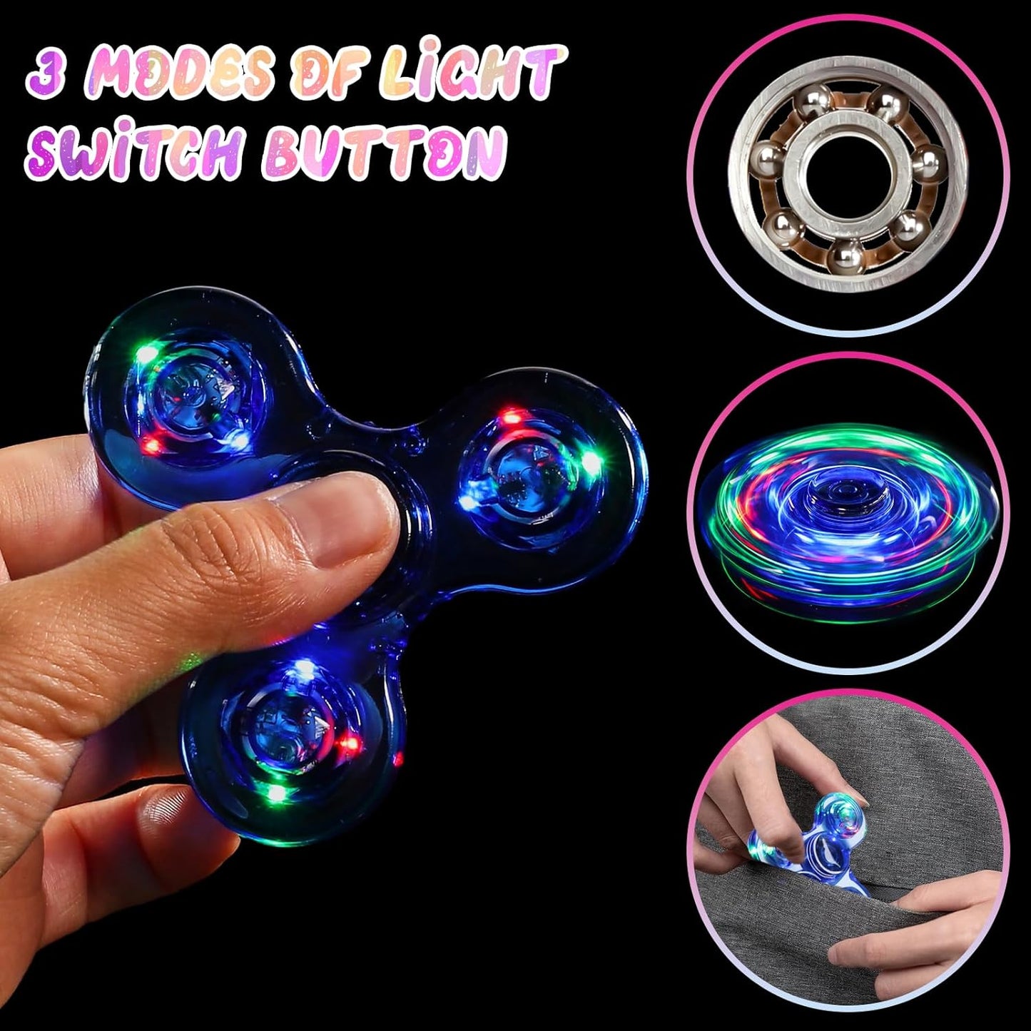 SCIONE 2Pack Fidget Spinners for Kids, LED Light up Sensory Fidget Toys for Kids Adults, Glow in The Dark Toys for Teens Boys Girls Halloween Classroom Prizes, ADHD Stress Anxiety Relief Fidgets