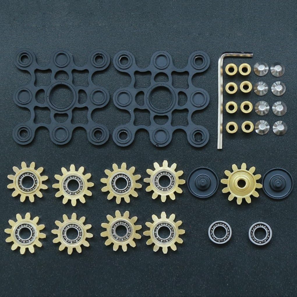 Pure Brass Fidget Spinner Gears Linkage Fidget Gyro Toy Metal DIY Hand Spinner Spins Long Time EDC Focus Meditation Break Bad Habits ADHD with Multiple Premium Bearings (9 Gears Black)