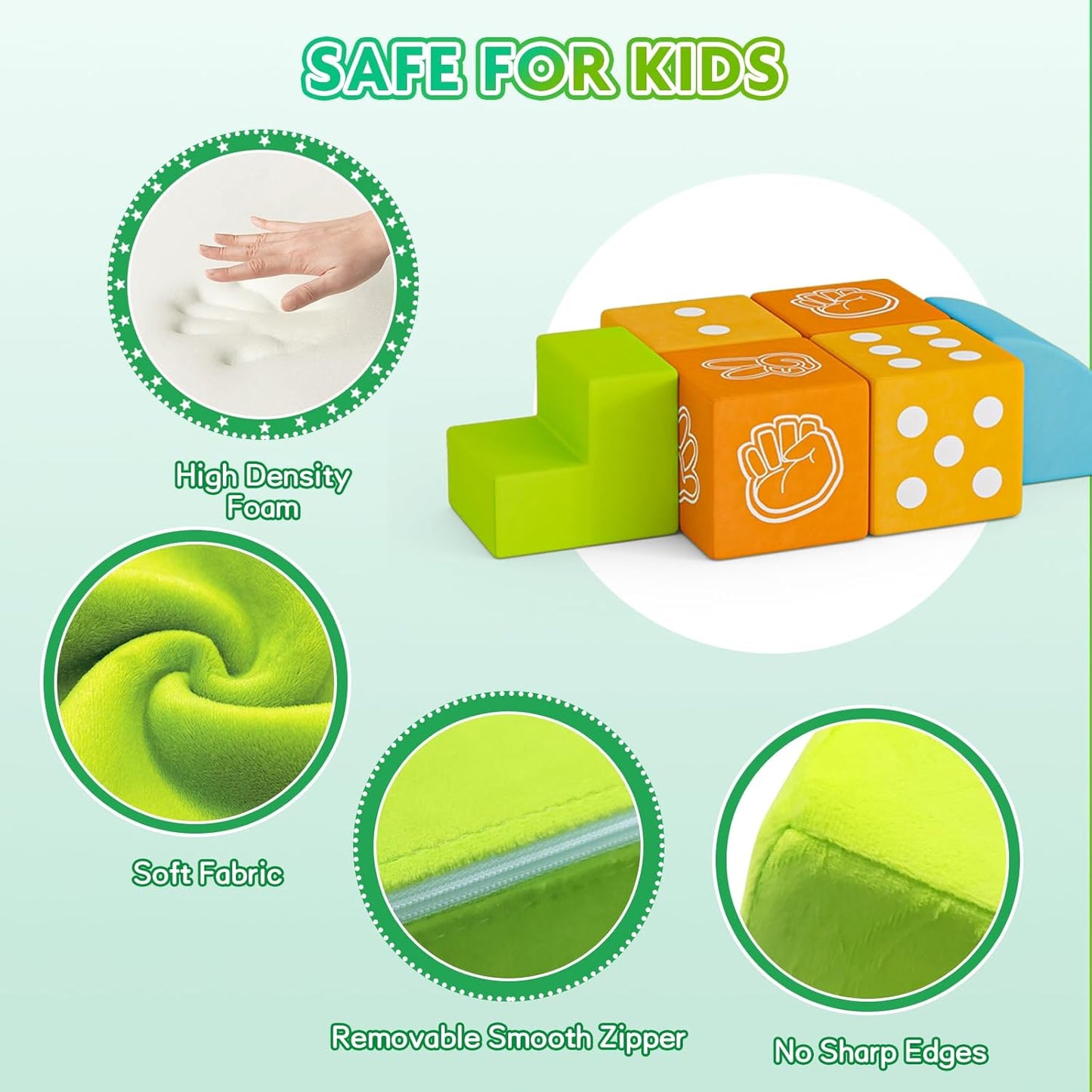 UMOMO 6 PCS Foam Climbing Blocks for Toddlers, Dice & Rock-Paper-Scissors Game Modes, Colorful Modular Play Set for Kids - Safe Indoor Activity Toy for Preschool Playroom (Orange-Yellow)