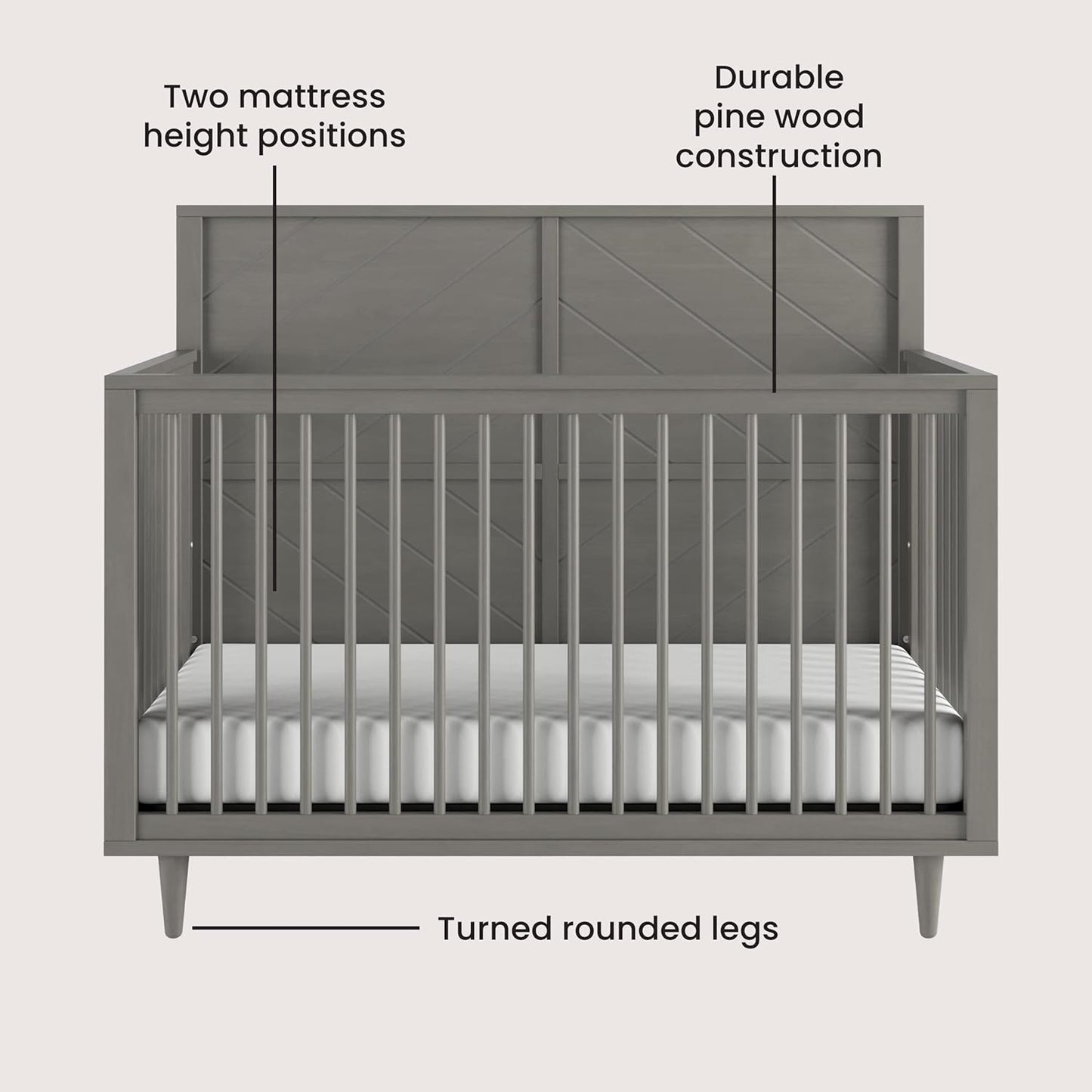 Child Craft Surrey Hill 4-in-1 Convertible Crib, Baby Crib Converts to Day Bed, Toddler Bed and Full Size Bed, 3 Adjustable Mattress Positions, Non-Toxic, Baby Safe Finish (Lunar Gray)