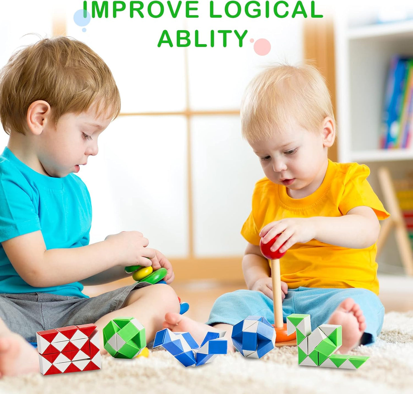 60 Pack Sensory Fidget Snake Cube 24 Blocks Twist Puzzles Toys Mini Snake Fidget Toy for Kids Teens Party Bag Fillers Party Favors