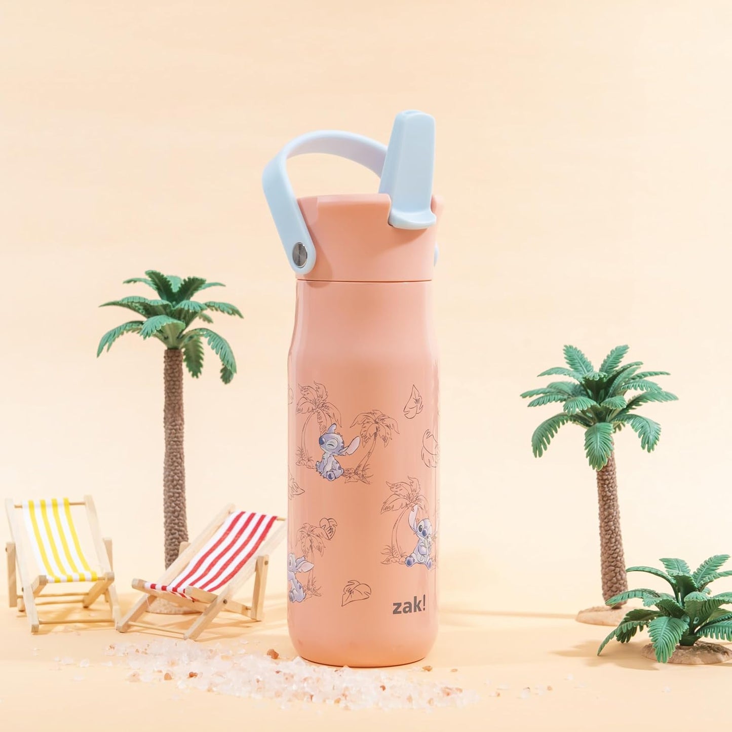 Zak Designs Harmony Disney Stitch Water Bottle for Travel or At Home, 20oz Stainless Steel is Leak-Proof When Closed and Vacuum Insulated with Straw Lid and Carry Handle (Stitch)