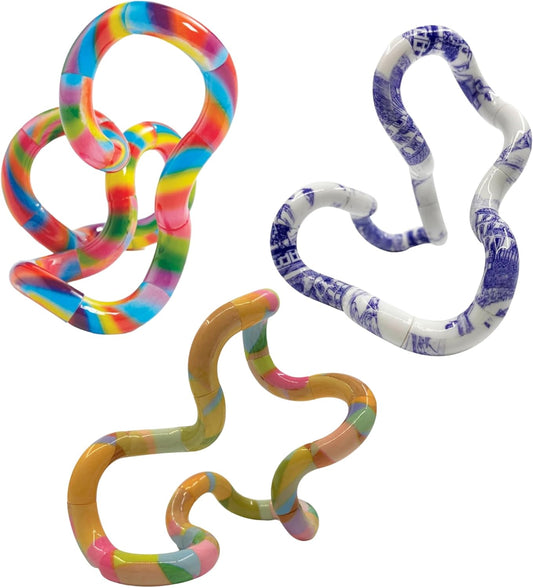 Tangle Jr. Masterpiece 3-Pack Porcelain,Mache,Lollipop Artistic Pattern for Unique Fidget Experience - Fidget with These tangles at Work or School - Twist Fidget Toy for Kids and Adults - Desk Toy