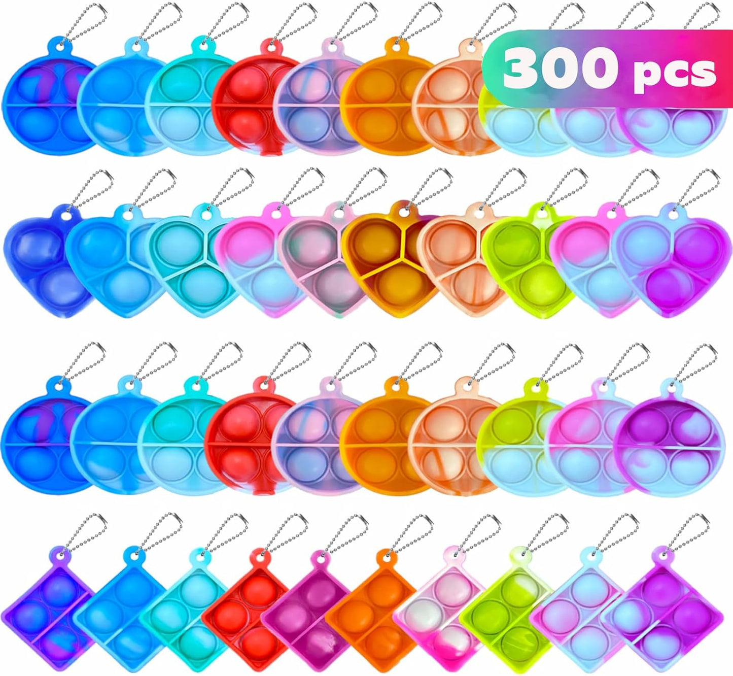 300pcs 1.5in Random Pop Bubble Fidget Sensory Toys, Pop Toy Bulk for Party Favor, Classroom Student Prizes Easter Basket Goodie Bag Stuffers Christmas Valentine Gift for Kid