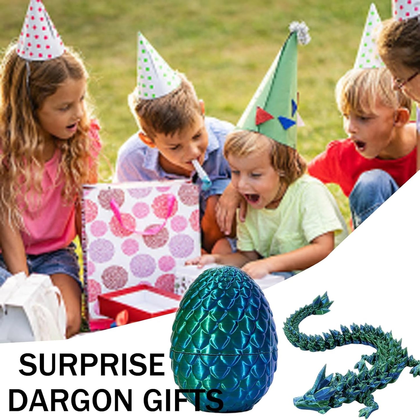 Cessfle 3D Printed Dragon in Egg, Crystal Dragon Eggs with Dragon Inside, Full Articulated Dragon Eggs 3D Dragon Toys, Mystery Dragon Egg for House of Dragon, 3D Printed Animals Fidget Toys