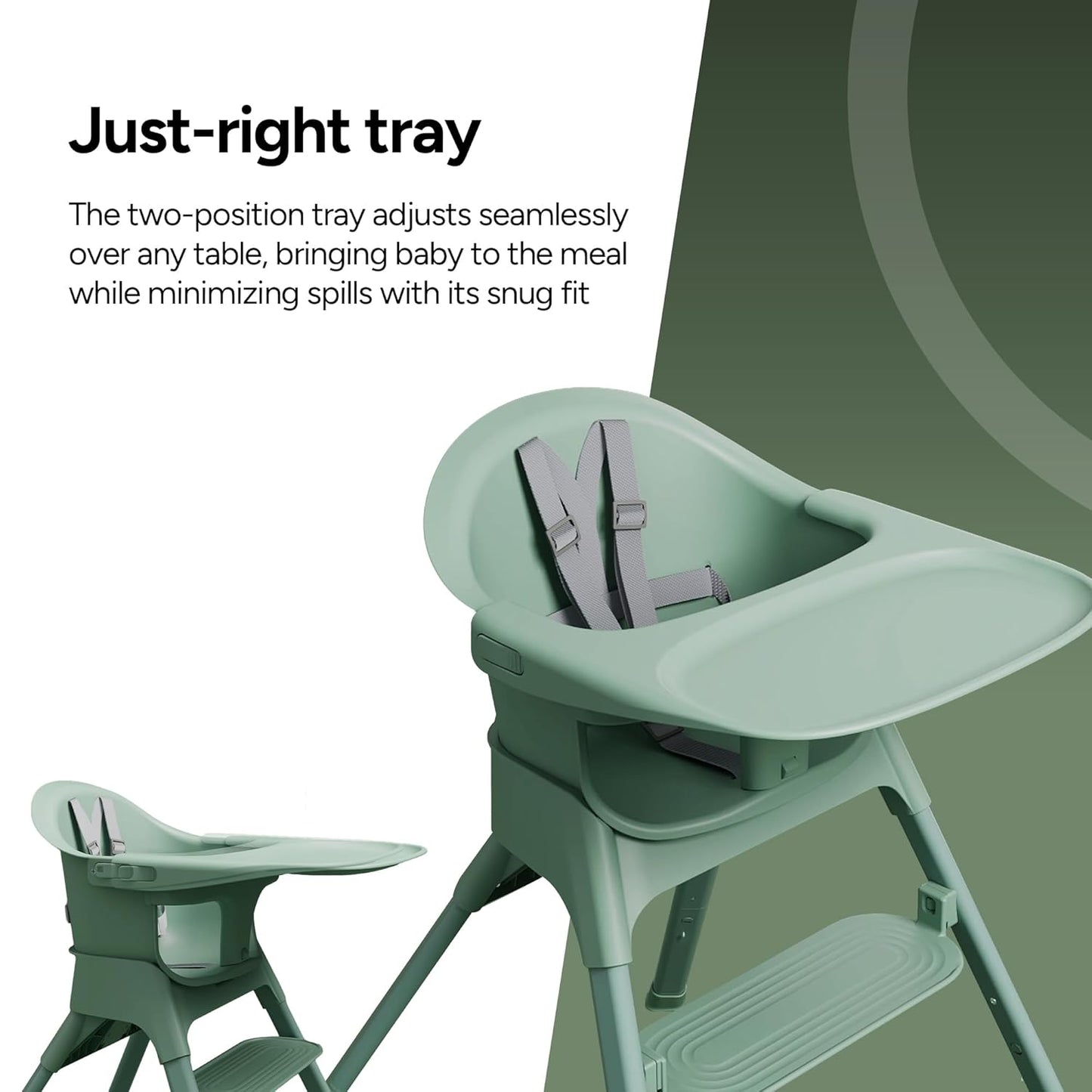 Mompush Olli 7-in-1 Convertible High Chair for Babies and Toddlers – Adjustable Height & Footrest, Dishwasher-Safe Tray, Compact Foldable Design for Easy Storage & Travel, Lightweight Yet Durable