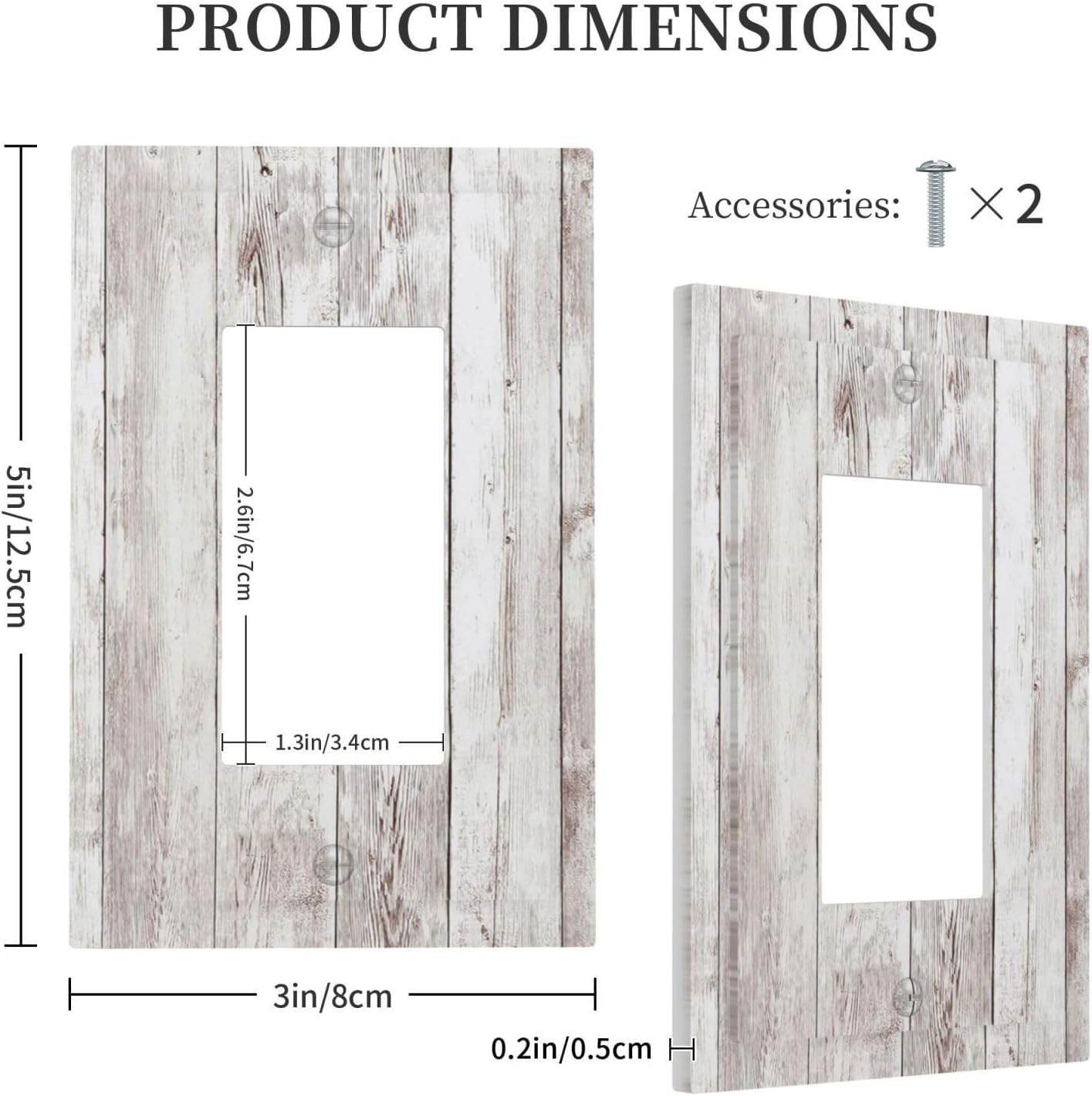 Decorative Outlet Covers Rustic Vintage White Wood Grain 1 Gang Single Rocker Light Switch Cover Plate Wall Plates GFCI Faceplate for Farmhouse Home Decor