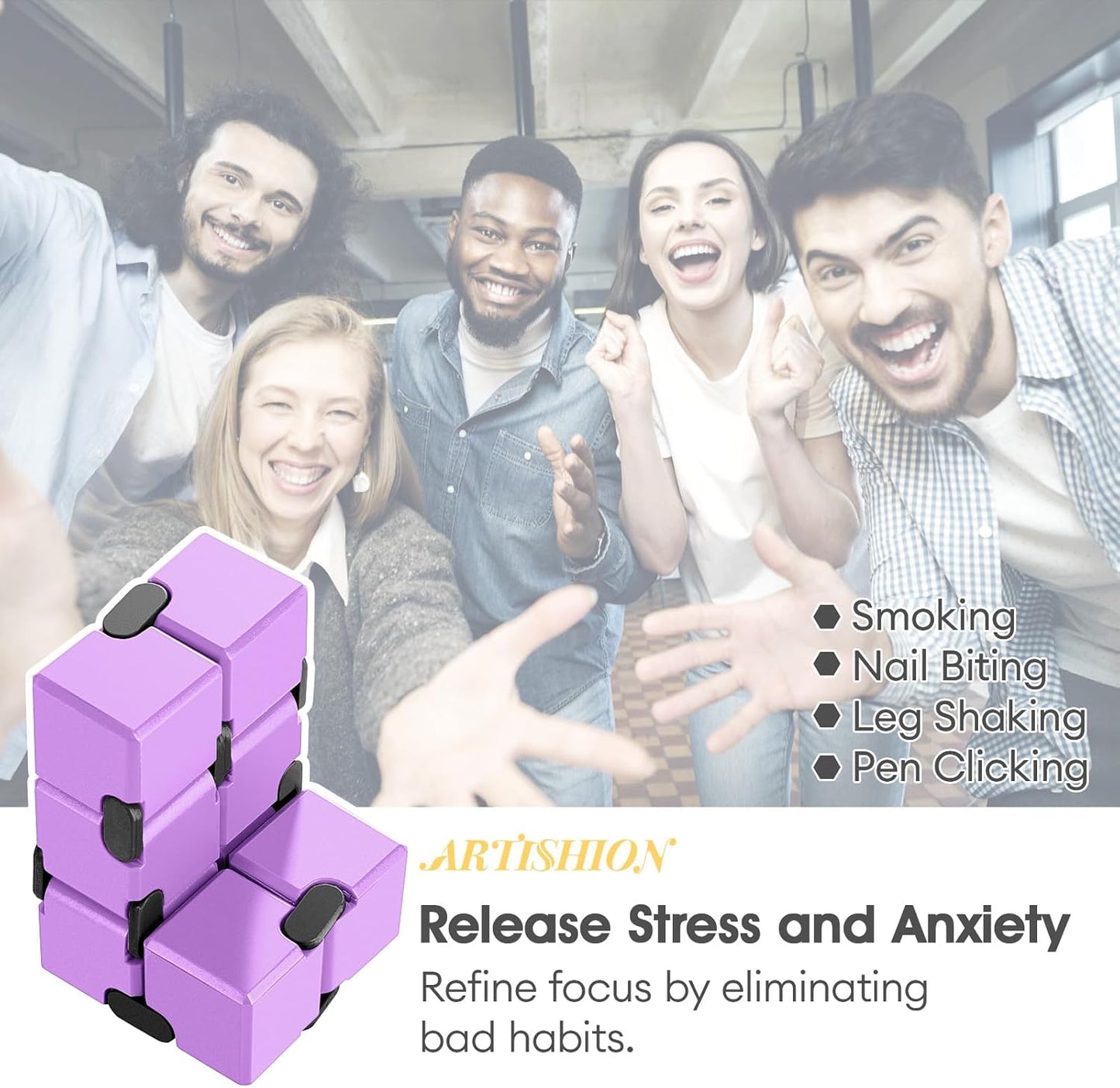 Fidget Cube, Durable Nylon Infinity Desk Toy, Skin-Friendly Handheld Gadget, Mini Stress-Relief Adult Fidget Toy for Anxiety Alleviation（Lightweight/Purple）