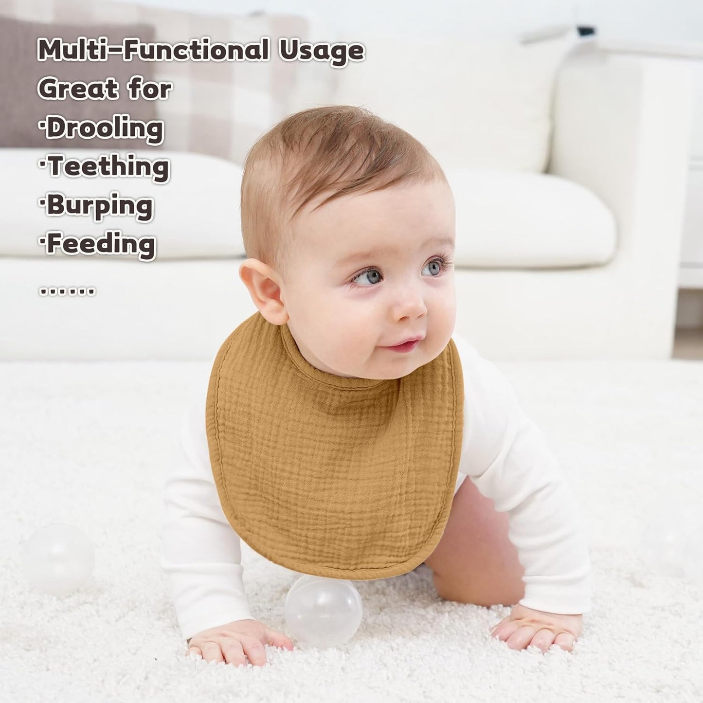 Susurration Muslin Baby Drool Bibs 10Pack Soft Square Adjustable Bandana Bibs for Unisex Baby Girls & Boys