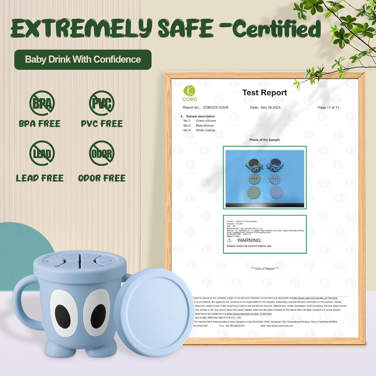 Silicone Snack Cups Food Container for Toddlers and Babies, Spill Proof Training Cup with Snack Cup Lid & Dust Proof Lid, Comes with a toy strap, Without BPA, Lead, or Phthalates (Ether&Beige)