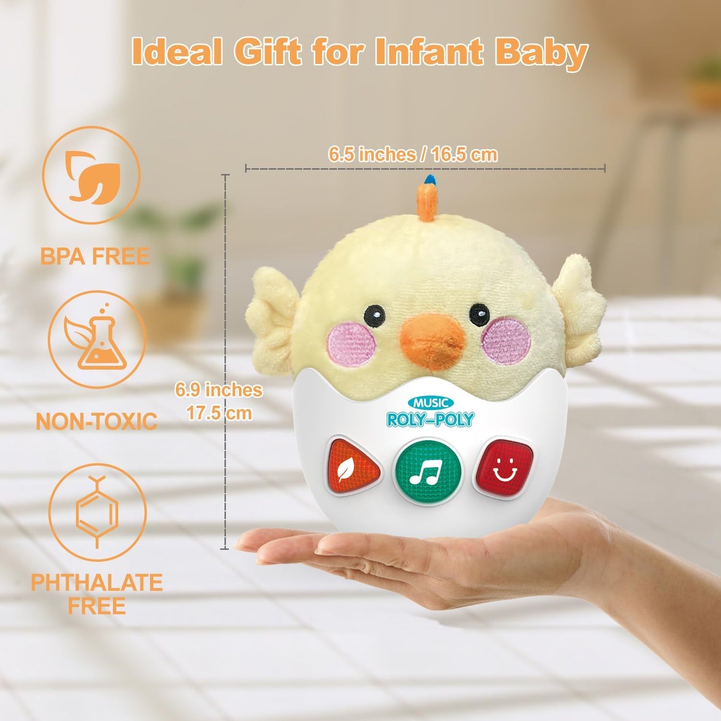 Baby Toys 0-6-12 Months, Chick Musical Plush Cute Stuffed Animal Infant Tummy Toys with Light & Sounds, Roly-Poly Sensory Toy Birthday Easter Egg Gift for Newborn Boys & Girls