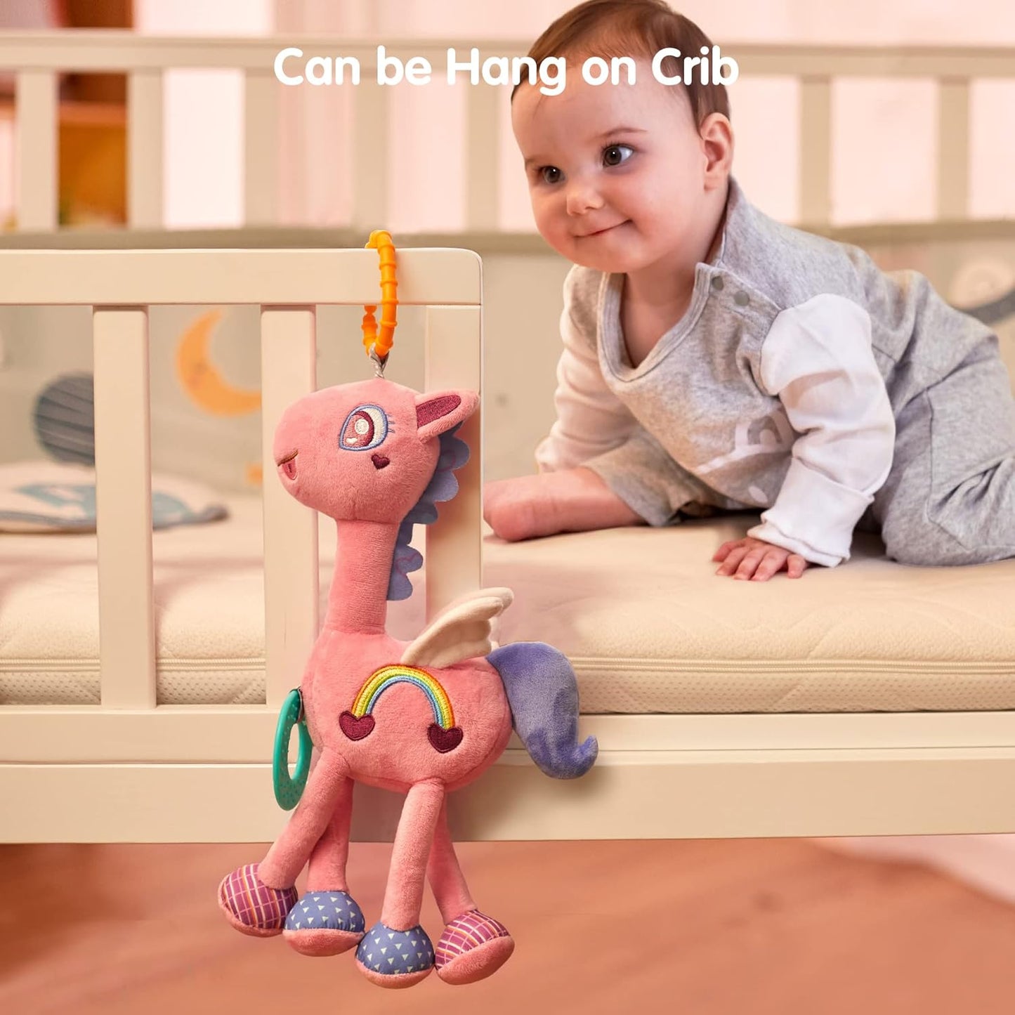 TUMAMA Baby Plush Hanging Rattle Toys, Crib Car Seat Travel Stroller Playmat Soft Plush Toy with Wind Chimes, Best Birthday Gift for Newborn 0-12 Months