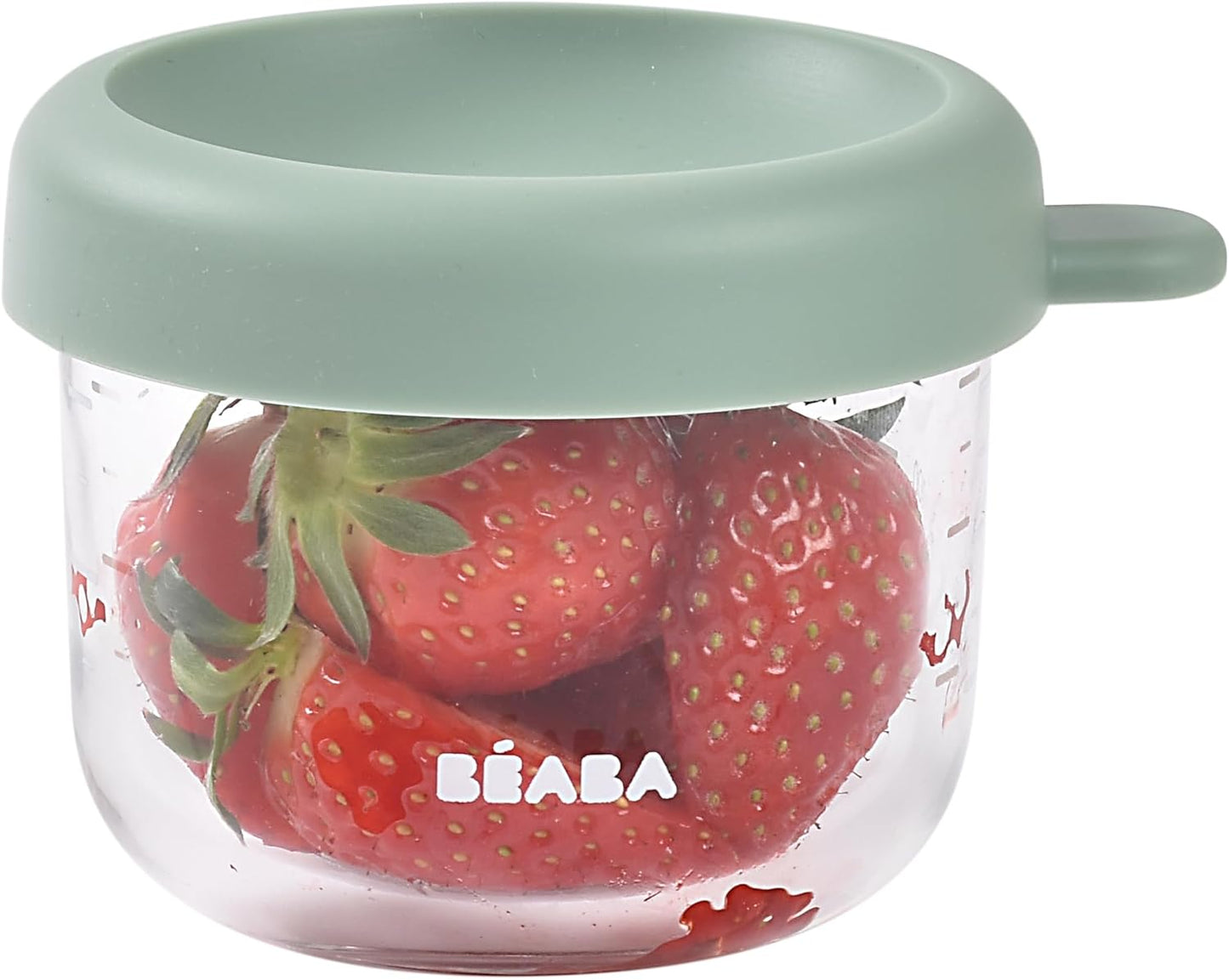 BEABA 5 oz Glass Baby Food Jars with Soft Silicone Air Tight Lids, Glass Storage Containers with Lids, Microwave and Freezer Safe Containers, Sage Green