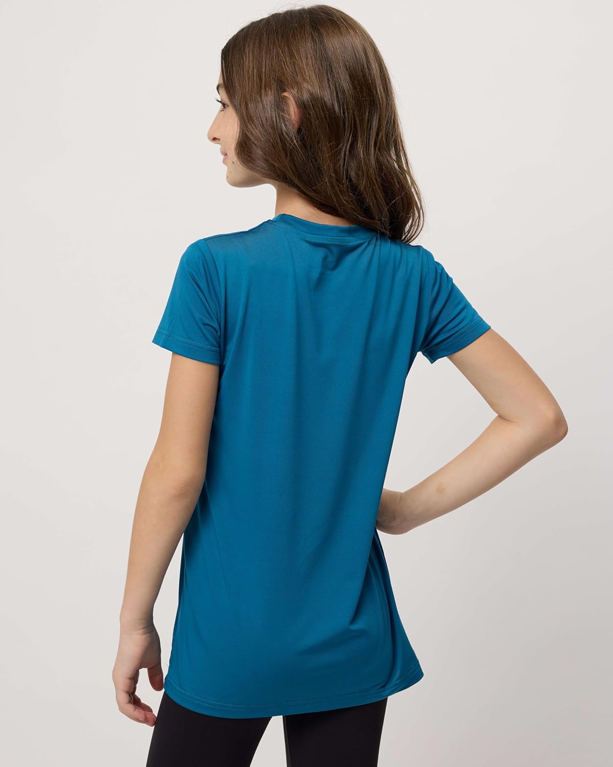 Real Essentials 5 Pack: Girls Short Sleeve Dry-Fit Crew Neck Active Athletic Performance T-Shirt