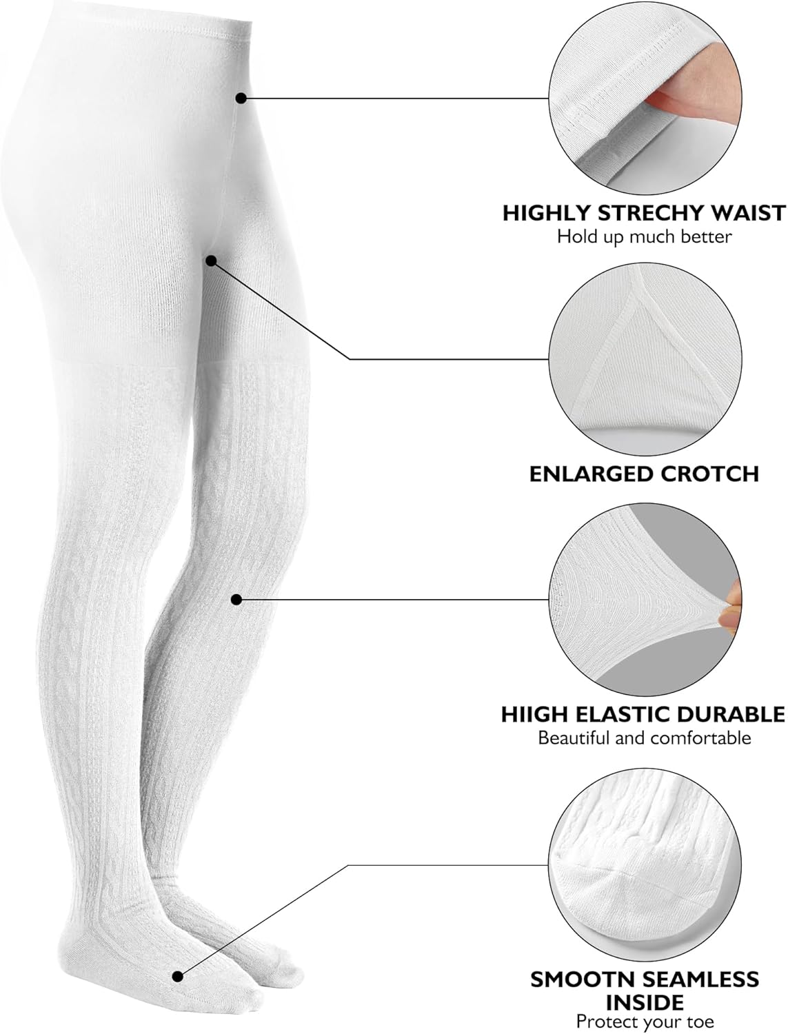 Baby Girls Tights Cable Knit Toddler Leggings Winter Solid Cotton Tights School Stockings 2 Pack 2T-12 Years