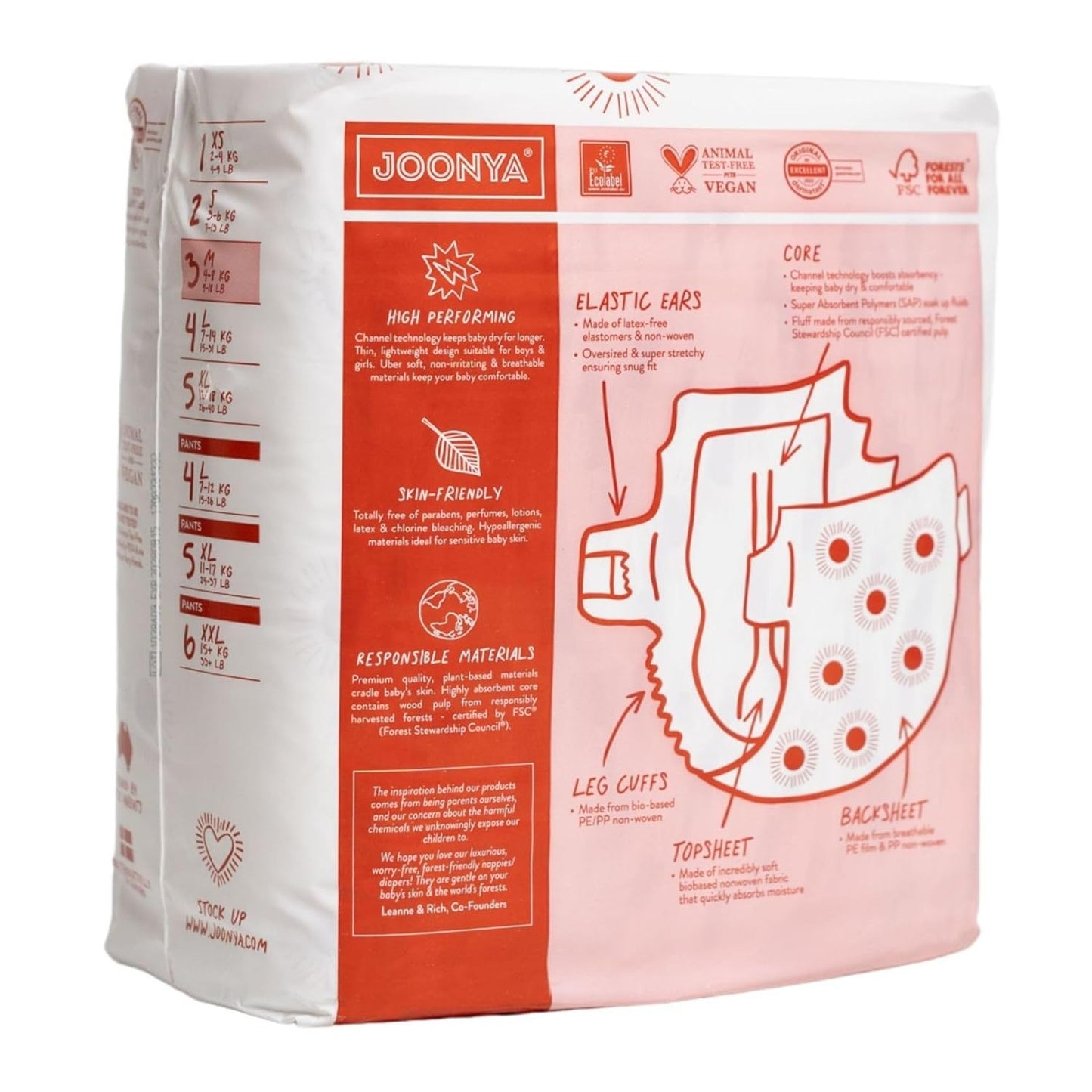 Joonya Baby Diapers, Size 2 S (7-13 lb) - 1 Bag of 30 - New Range - NonToxic, Eco-Friendly, Ultra Slim, Overnight Use - Made in Denmark