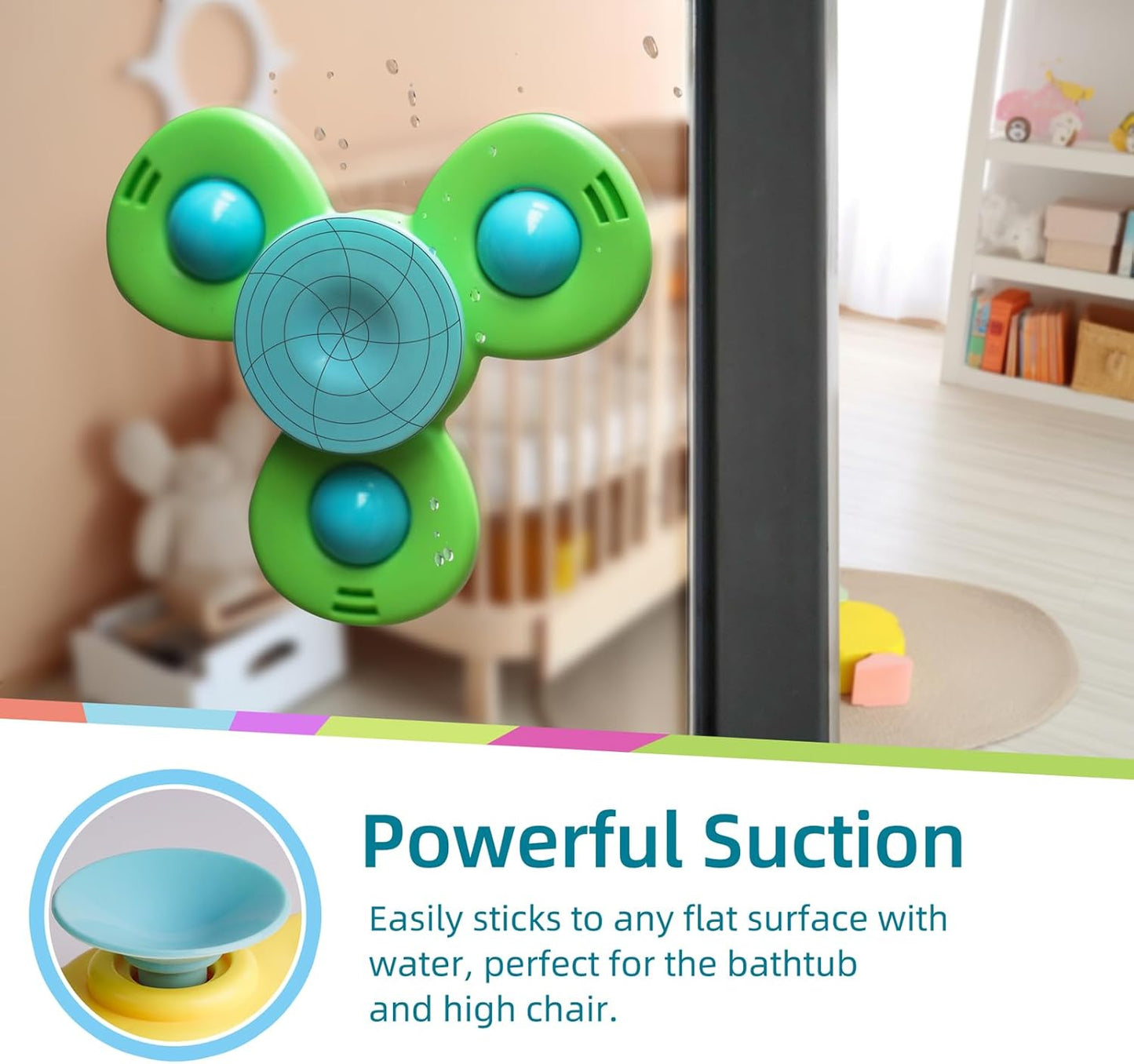 LiKee Strong Suction Cup Fidget Spinnerz Sensory Bath Toys for Baby 12 18 Months Airplane Car Travel Table & Window Toys for 1 2 Year Old Toddler Boys and Girls (Insect)