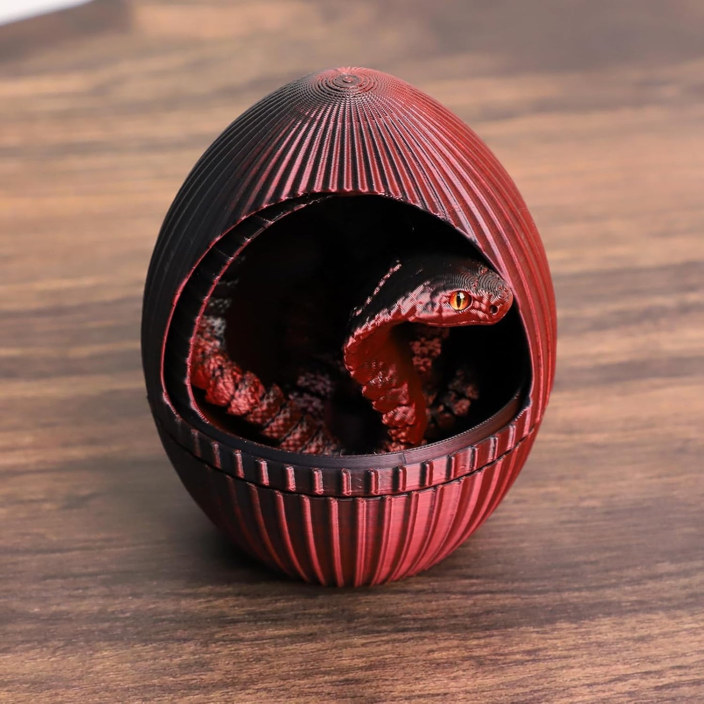 3D Printed Snake Egg, 3D Printed Fidget Animals,3D Crystal Snake Flexible Joints Home Decor Executive Desk Toys,Home Office Decor Executive Desk Toys for Autism/ADHD (Black+Egg)