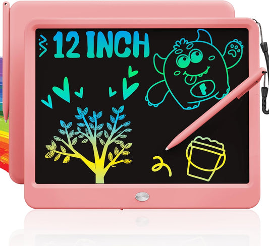 TEKFUN LCD Writing Tablet for Kids Girls Toys, 12 Inch Erasable Drawing Tablet Doodle Board Colorful Doodle Pad, Gifts for Toddlers Girls Adults (Pink)