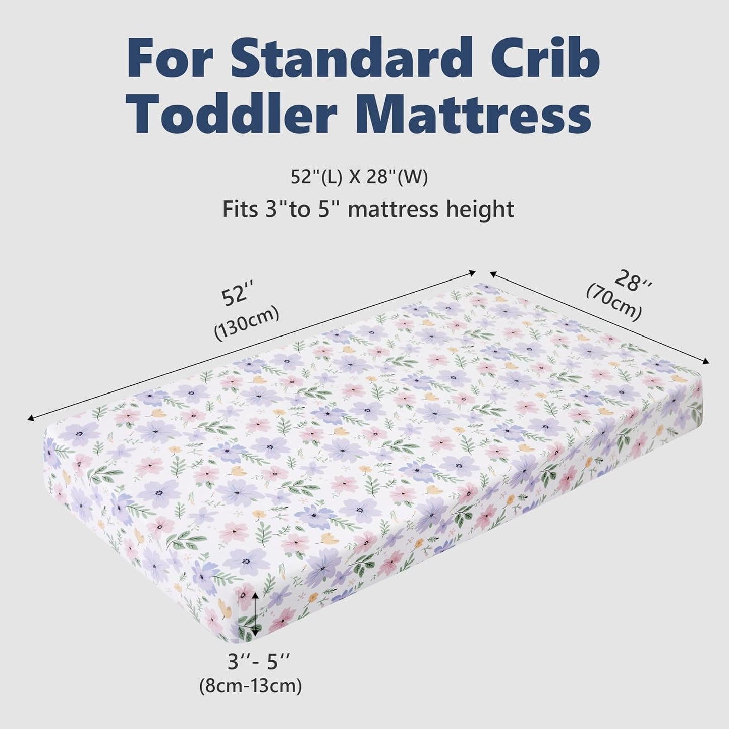 TILLYOU Baby Crib Sheets for Boys Girls, Super Soft Toddler Bed Sheets, 2 Pack Sheets for Standard Crib Mattress 28x52in, Brilliant Little Flowers