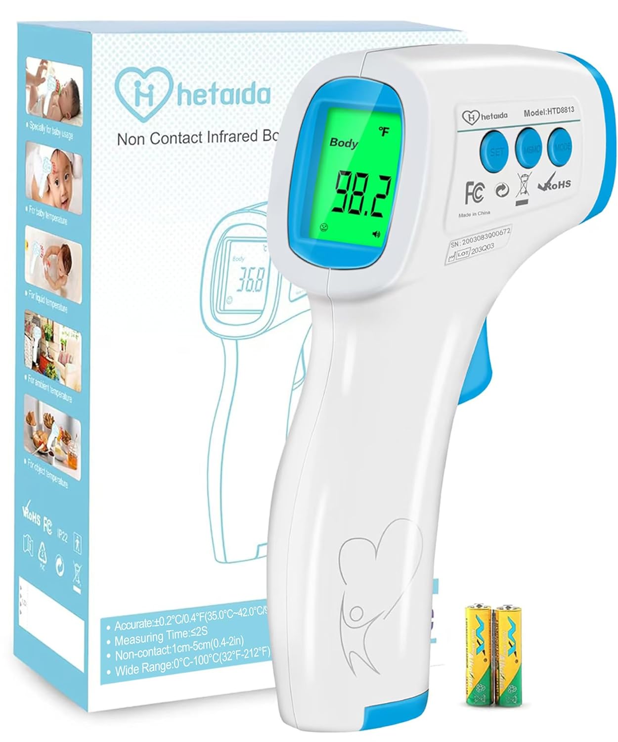 Digital Thermometer for Adults and Kids, No Touch Forehead Thermometer for Baby, 2 in 1 Body Surface Mode Infrared Thermometer with Fever Alarm and Instant Accuracy Readings
