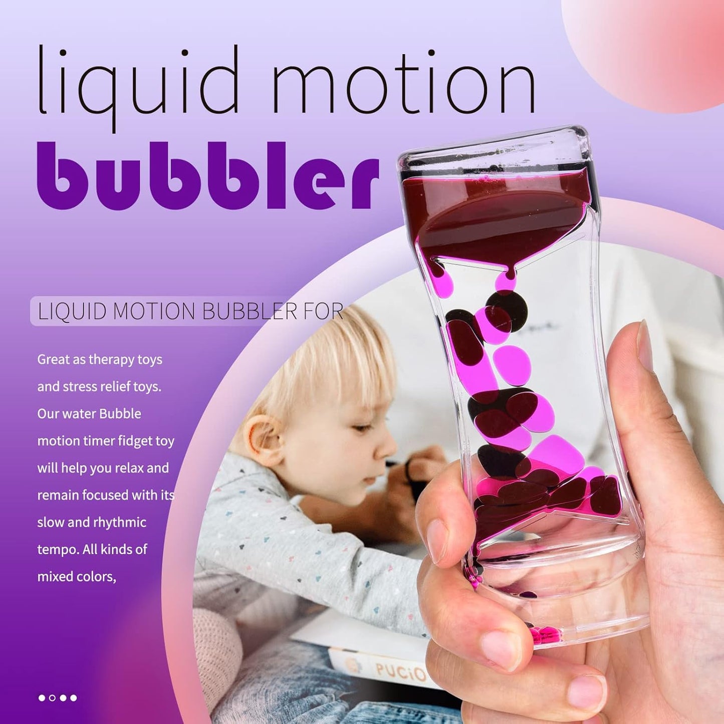 Liquid Motion Bubbler Timer Sensory Toys for Relaxation, Water Timer Fidget Toy for All Age, Motion Bubble Toy Sensory Play for Office Home (Blue Pink & Blue Green, 2 Pack)