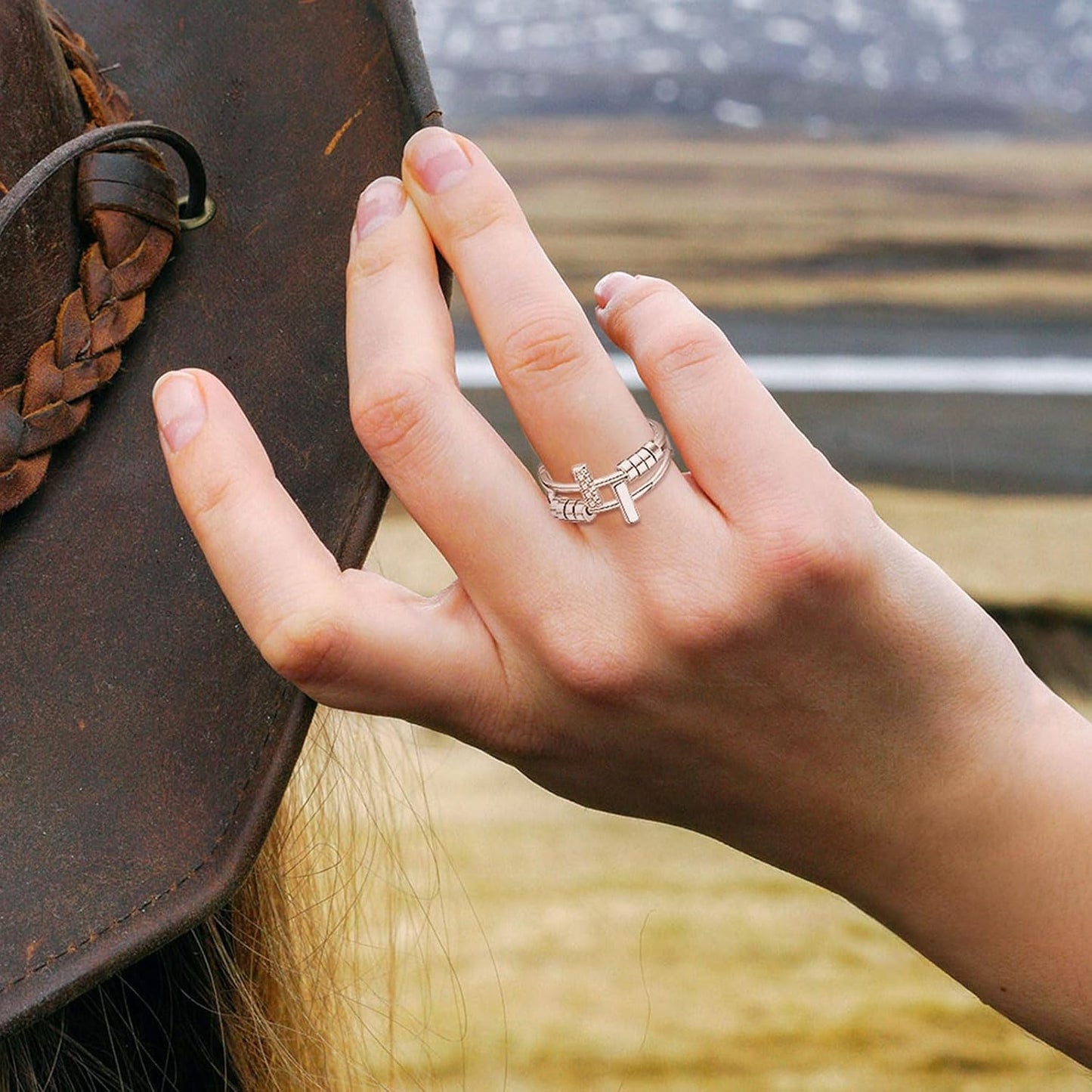 INFUSEU Funny Spinner Fidget Rings for Women Girls Anti Anxiety Stress Worry, Adjustable Size