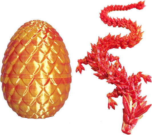 Dragon Egg ,Dragon Egg Fidget Surprise Toy with 3D Printed Dragon, Dragon Eggs with Dragon Inside Fidget Toy, 12" Dragon and Dragon Egg Toy Gifts for Autism and ADHD. (Laser Red)