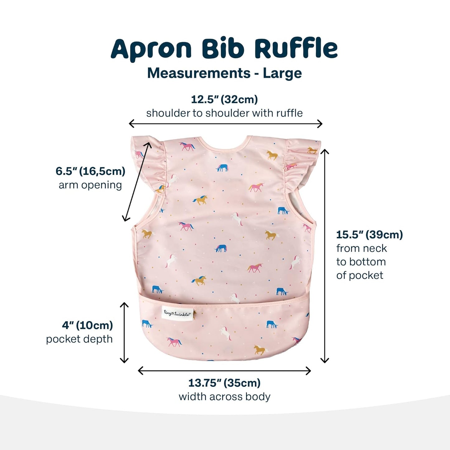 Tiny Twinkle Mess Proof Baby Bib - Waterproof & Lightweight Baby-Led Weaning Apron | 100% Recycled Polyester, Easy Clean & Machine Washable (Unicorn Confetti, Small 6-24 Months)