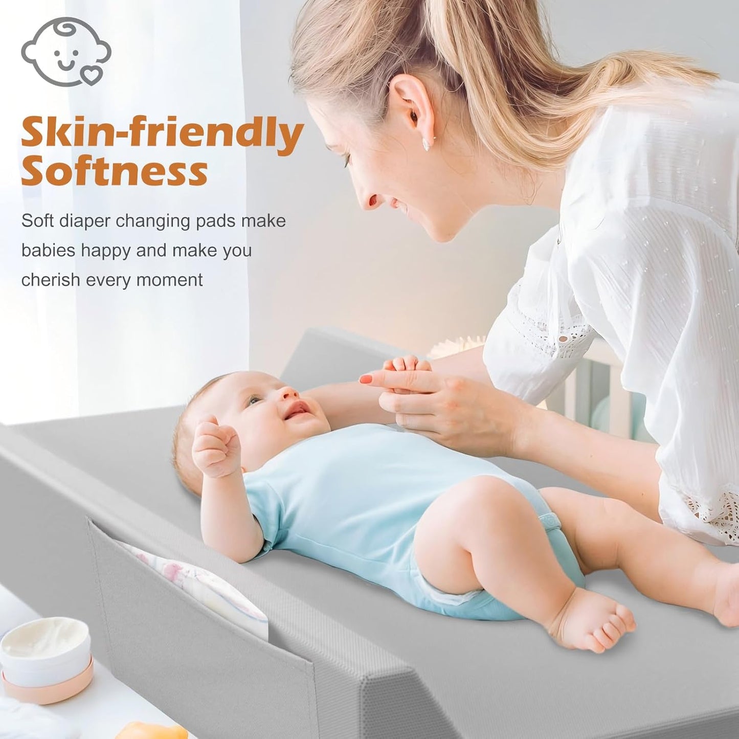 Vegan Leather Baby Changing Pad, Waterproof & Wipeable Soft Diaper Changing Mat 32" x 16.6" Comfortable Infant Changing Station for Dresser & Table