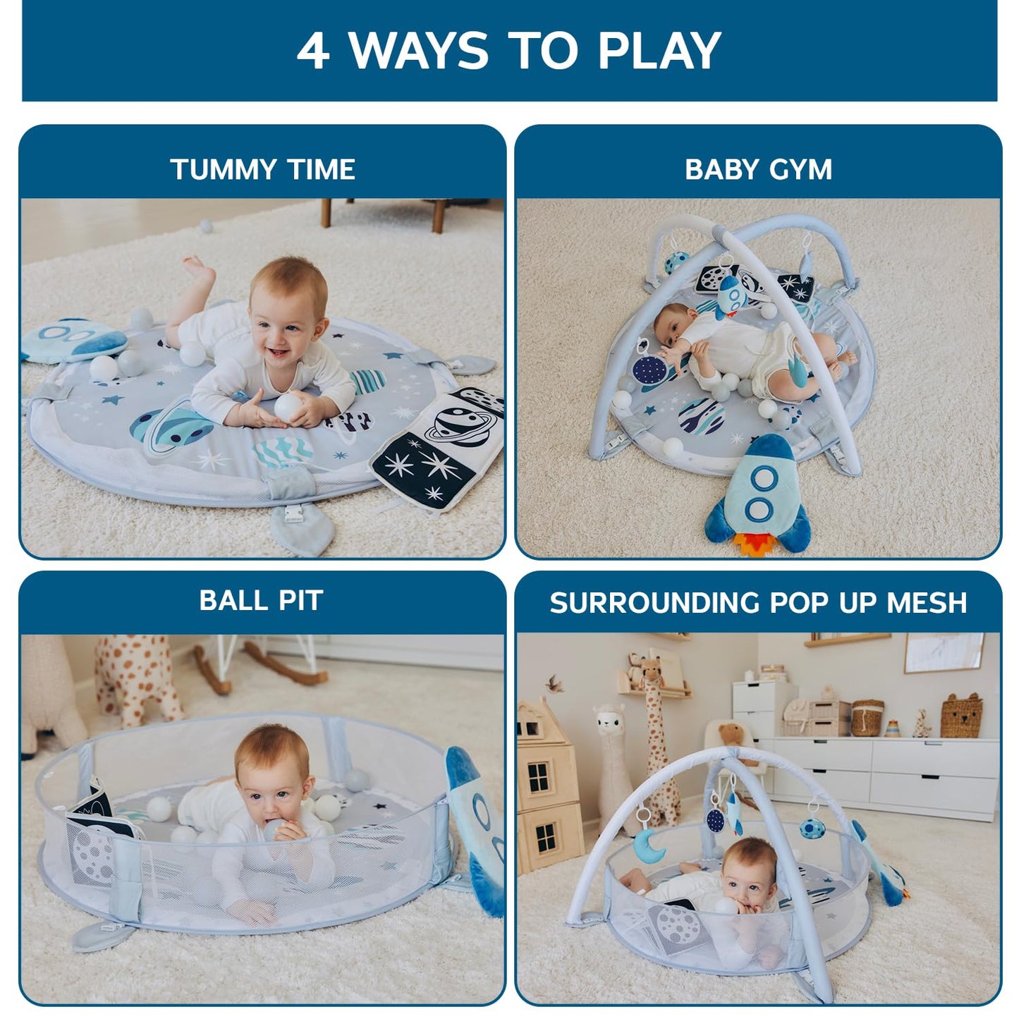 6-in-1 XL Play Mat & Play Gym, Baby Gym, Baby Activity Gym, Sensory Exploration and Motor Skill Development Toys (Space Gray)