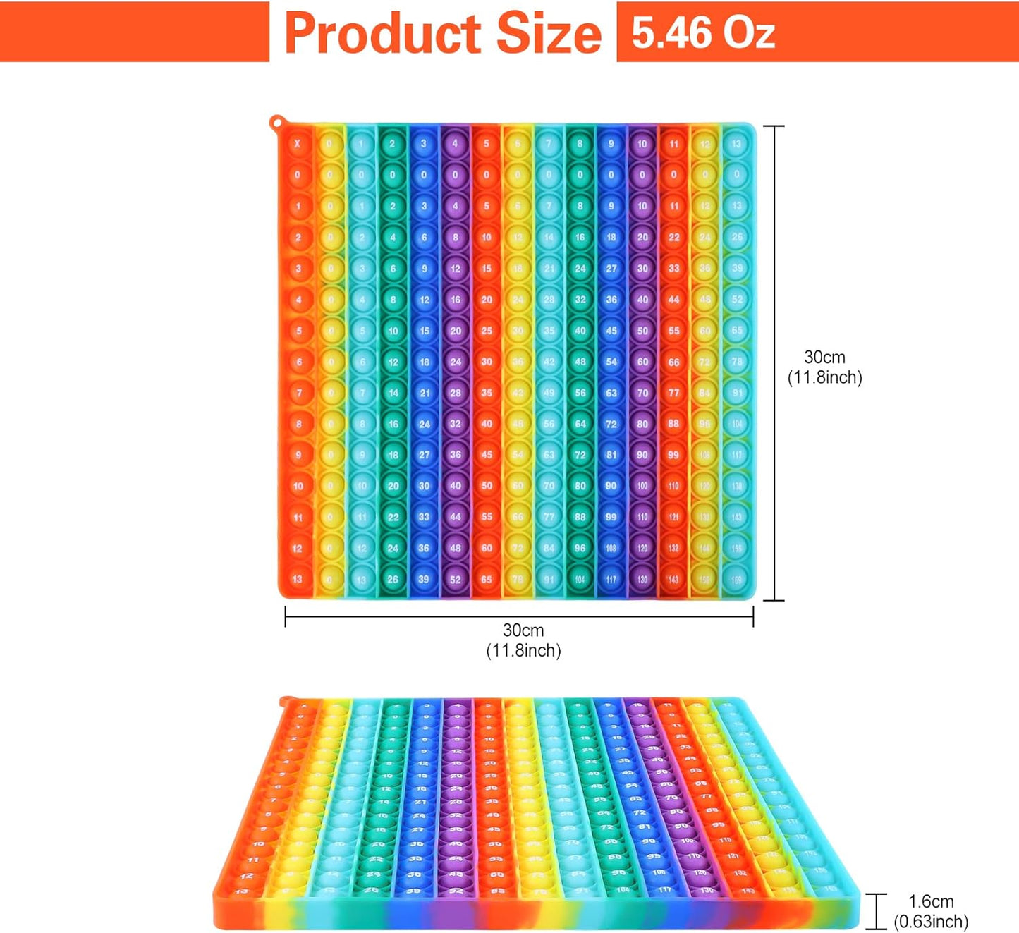 Multiplication Table P00P, Rainbow Square Math Toy Push P0pp Fidget Toy 225 Bubbles Stress Relieving Fidget Game for Teachers to Create Kinds of Math Manipulatives【13 X 13 Maximum】