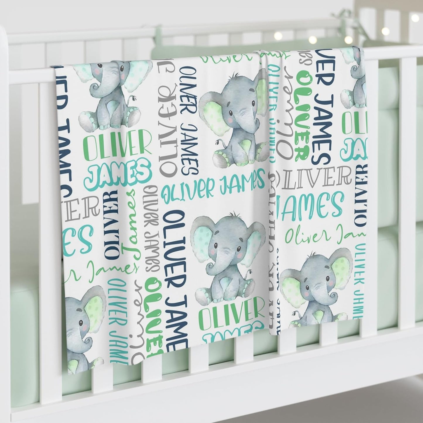 Personalized Elephant Swaddle Blanket,Custom Name Toddlers Kids Newborn