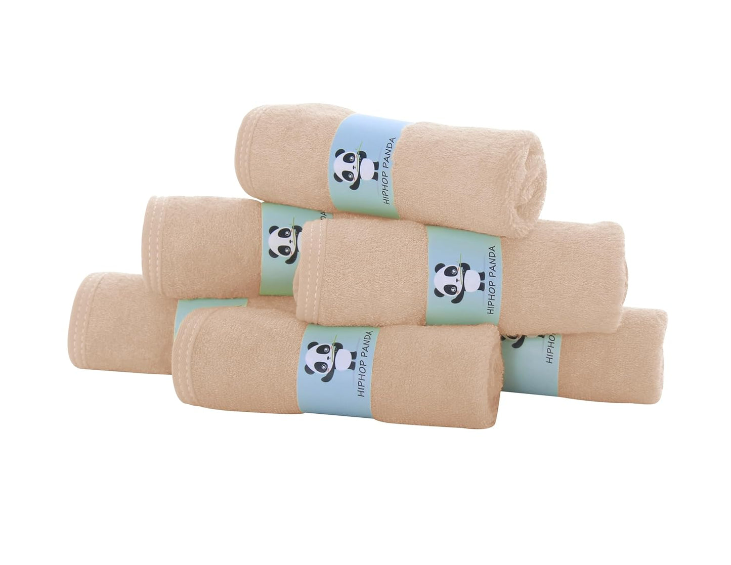 HIPHOP PANDA Baby Washcloths, Rayon Made from Bamboo - 2 Layer Ultra Soft Absorbent Newborn Bath Face Towel - Reusable Baby Wipes for Delicate Skin - Brown, 6 Pack
