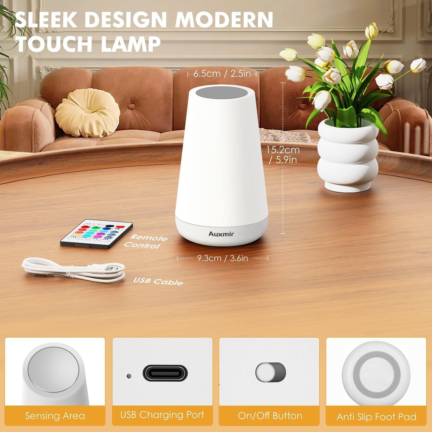 Night Light, Dimmable Touch Lamp for Bedroom, Portable Rechargeable Bedside Table Lamp for Baby Nursery, 13 RGB Colors & 5 Brightness, Night Lights for Bedroom Living Room Bathroom Hallways