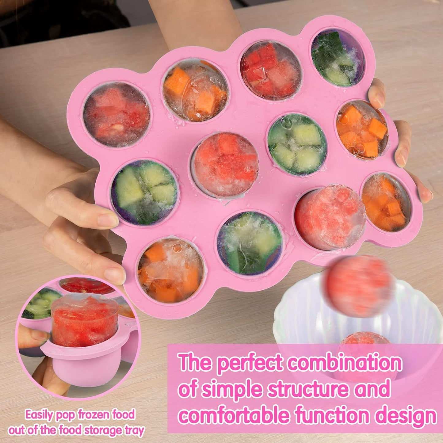 Baby Food Storage - 12 x 1.5 Ounce Silicone Freezer Tray with Lid, Perfect for Homemade Baby Food, Vegetables & Fruit Purees, Breast Milk - Pink