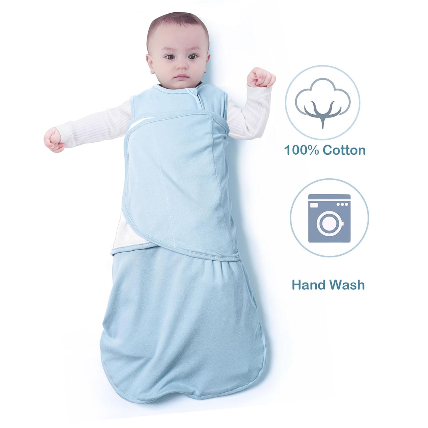 Baby Sleep sack Swaddle,Sleep Sack 3-6 Months,3-Way Adjustable Wearable Transition Swaddles Blanket Boy And Girl,100% Cotton,TOG 1.0(Cyan)