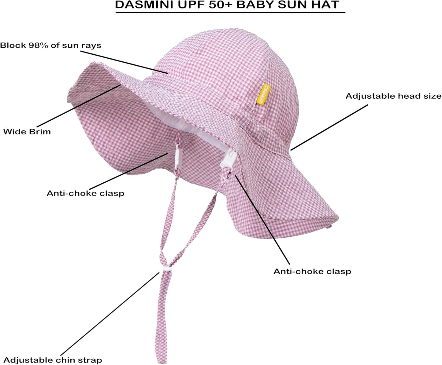 Baby & Toddler Wide Brim Sun Hats UPF 50+ Sun Protection Bucket Cap Cute Adjustable Hat in Seersucker