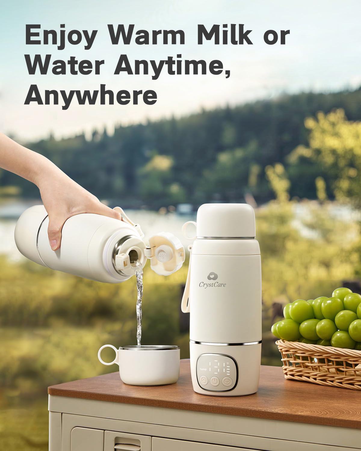 Portable Bottle Warmer for Travel - Fast Heating Breast Milk & Formula Warmer with 16,000mAh Battery, 17oz Milk Warmer for Baby on The Go,Baby Bottle Warmer for Car, Airplane（Clouds）