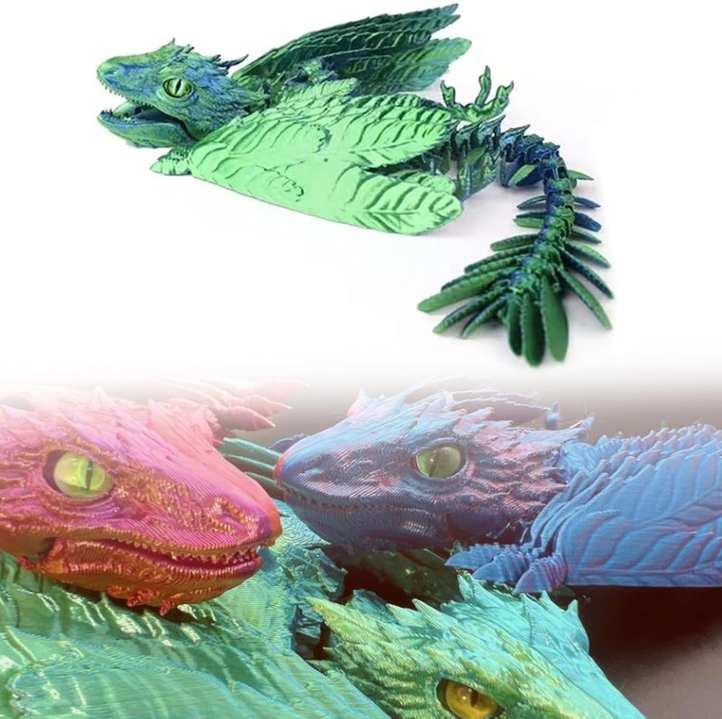 Feathered Wyvern Dragon, 3D Printed Dragon with Wings Animals Toys, Articulated Dragon Fidget Toys Desktop Pet Desk Birthday Party Gift for Kids and Adults (Green)