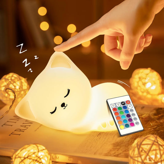 One Fire Cat Gifts Cat Decor, 16 Colors & Remote Control Silicone Cat Night Light Cat Toys, Dimmable Baby Night Light Lamp, Portable Lamp Rechargeable Cat Lamp,Kawaii Cat Gifts for Teen Girls Cat Toys