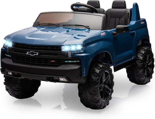 Hetoy 24V 2-Seater Truck Licensed Chevrolet Silverado Ride On Car Toy w/Parent Remote Control,4xSpring Suspension, 3 Speeds, Wireless Music, MP3 Player, Electric Vehicle Car for Kids, Blue