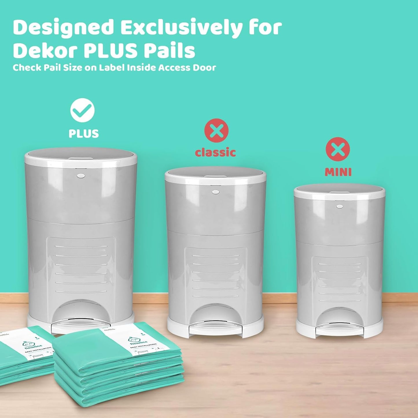 [2 Pack] Newnice Diaper Pail Refill Bags for Dekor Classic Diaper Pail, 30% Extral Thicker Diaper Genie Refills, Continuous Liners For Baby & Adult Diapers, Nursery Trash Solution